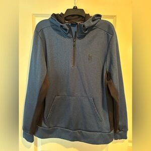 SPYDER Active Men’s Large Quarter Zip Hoodie Blue Black Performance Pullover